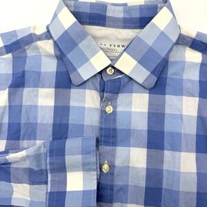 Charles Tyrwhitt Jermyn Street Men's Long Sleeve Blue Check L‎ Button Up Cotton